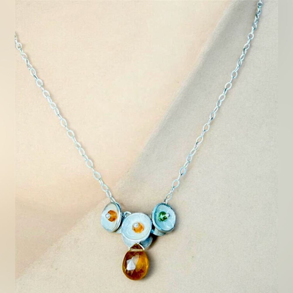 Sterling Silver Multicolor Pendant Necklace with Amber Teardrop - Picture 3 of 8
